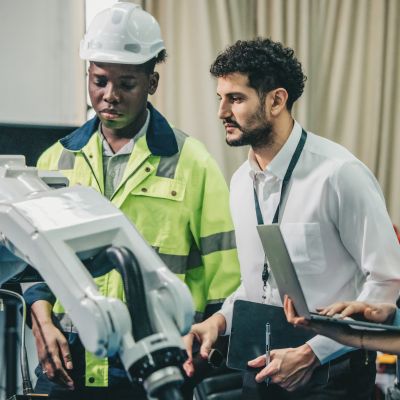 teknisk konsulent med funksjonelt team som inspiserer utstyr